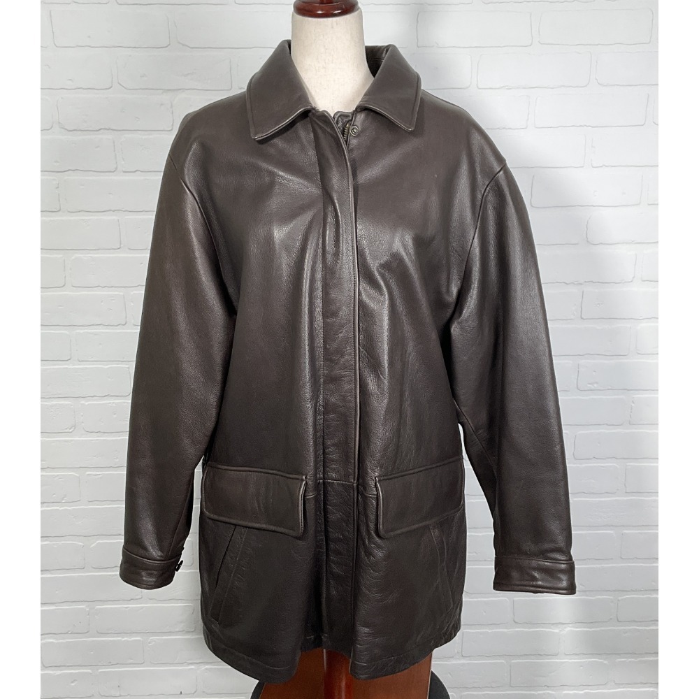 Eddie Bauer Jacket Women L‎ Brown Genuine Leather Fleece Lined Waist Tabs Coat